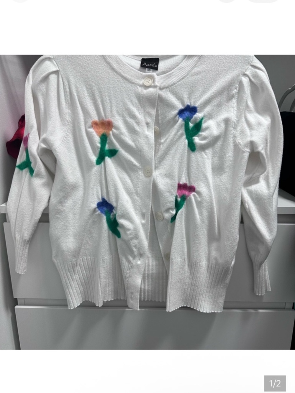 Women's White Floral Cardigan Sweater